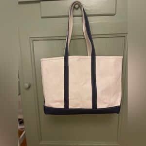 L.L. Bean Navy and Cream Boat & Tote Long Handled Canvas Tote Bag